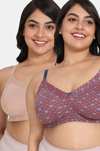 Buy Rosaline Cyber Grove Everyday Double Layered Non Wired Full Coverage Super Support Bra (Pack of 2) -  Brown Blue